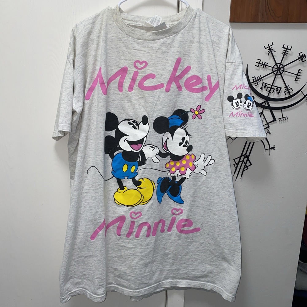 Vintage Mickey & Co Disney Mickey‎ And Minnie One Size Long T-shirt Grey Graphic